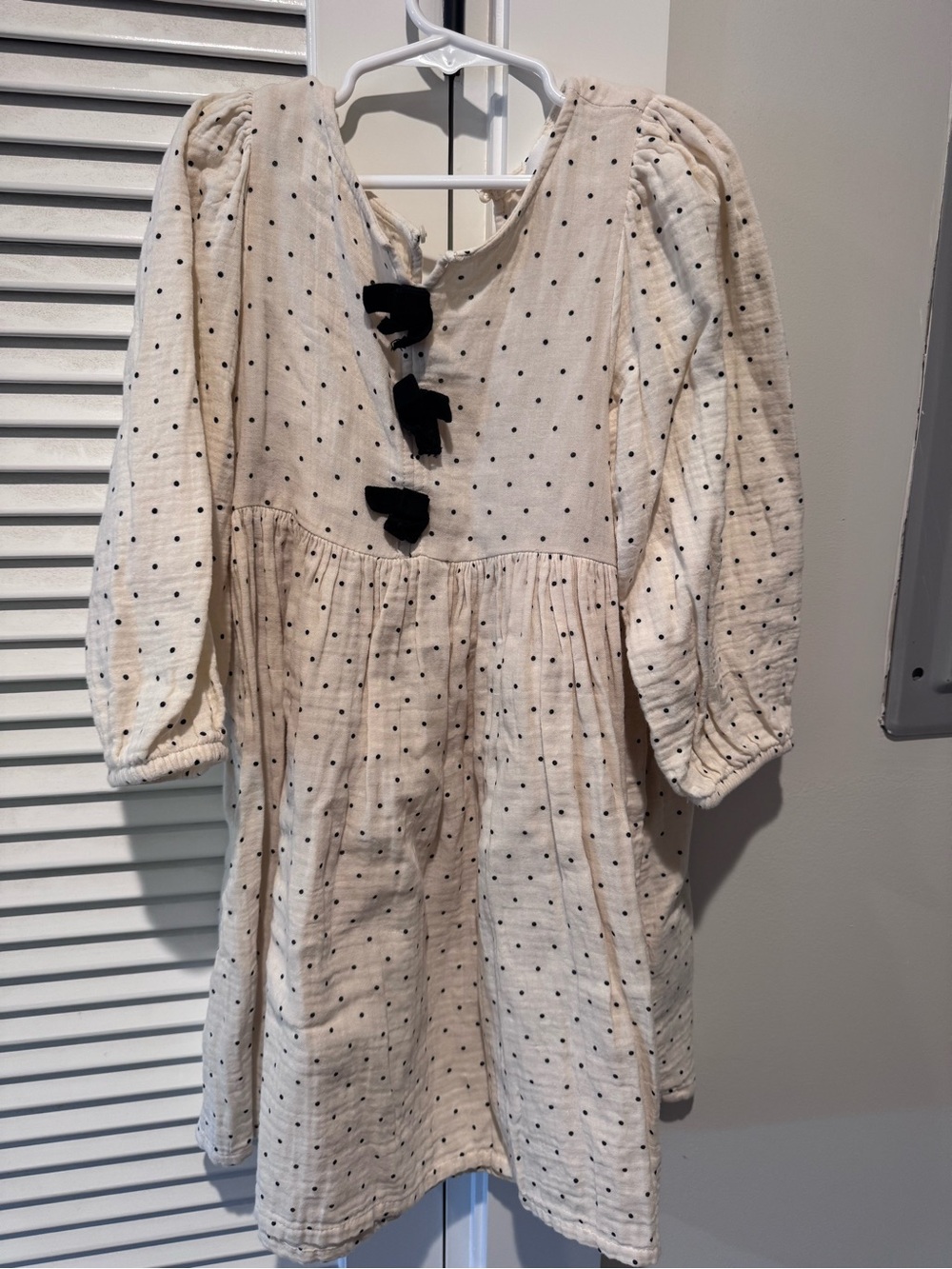 H&M Cream Polka Dot Dress with Black Bow Details